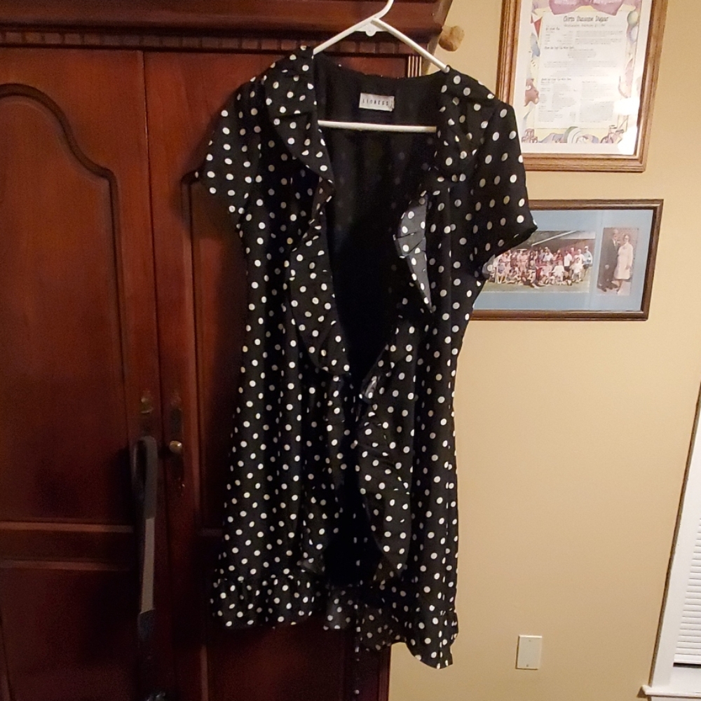 Vintage black and whitle polka dot wrap dress